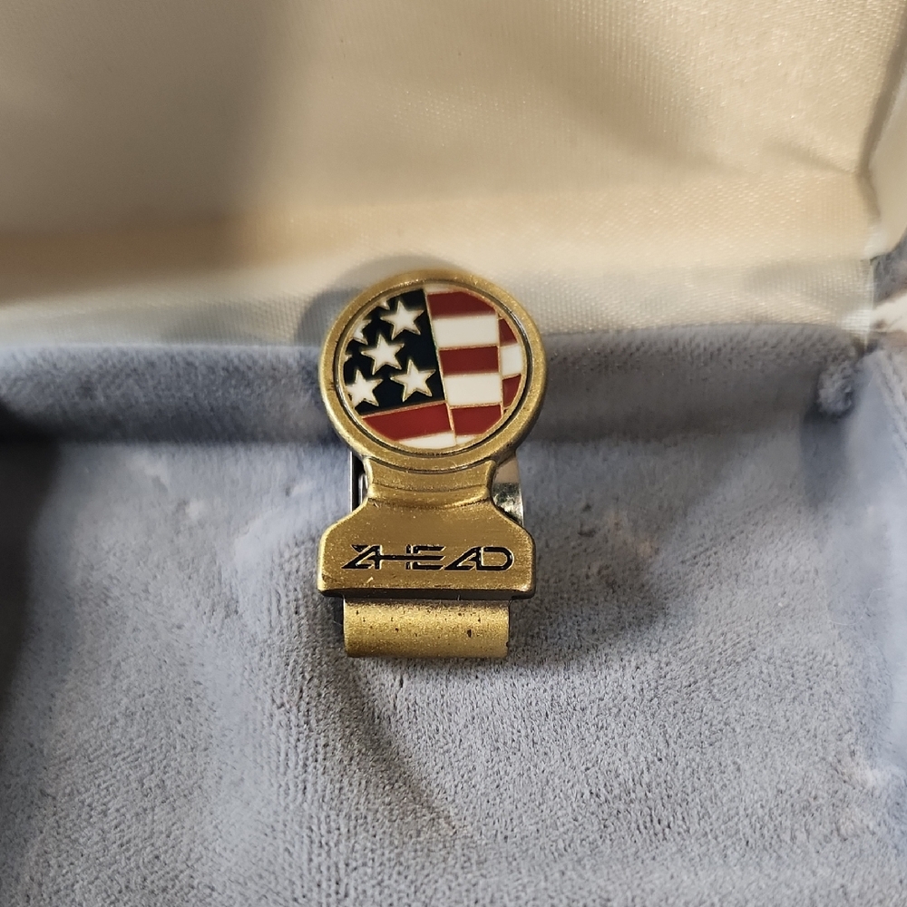 Vintage | HEAD Gold-Tone Money Clip with Red, White & Blue Flag Emblem